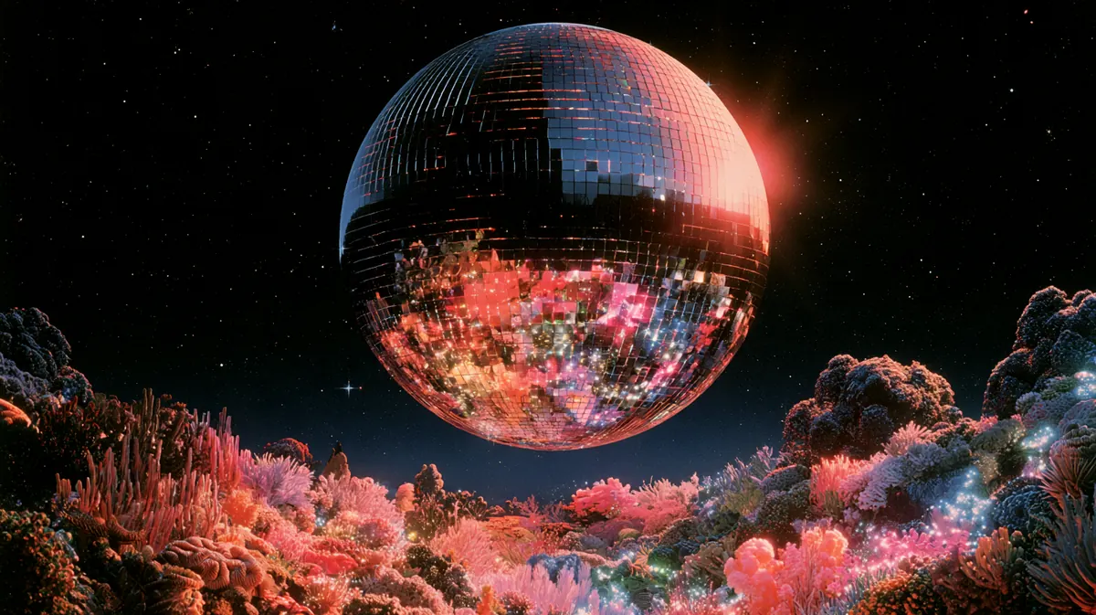 Mirror ball rising over a reef